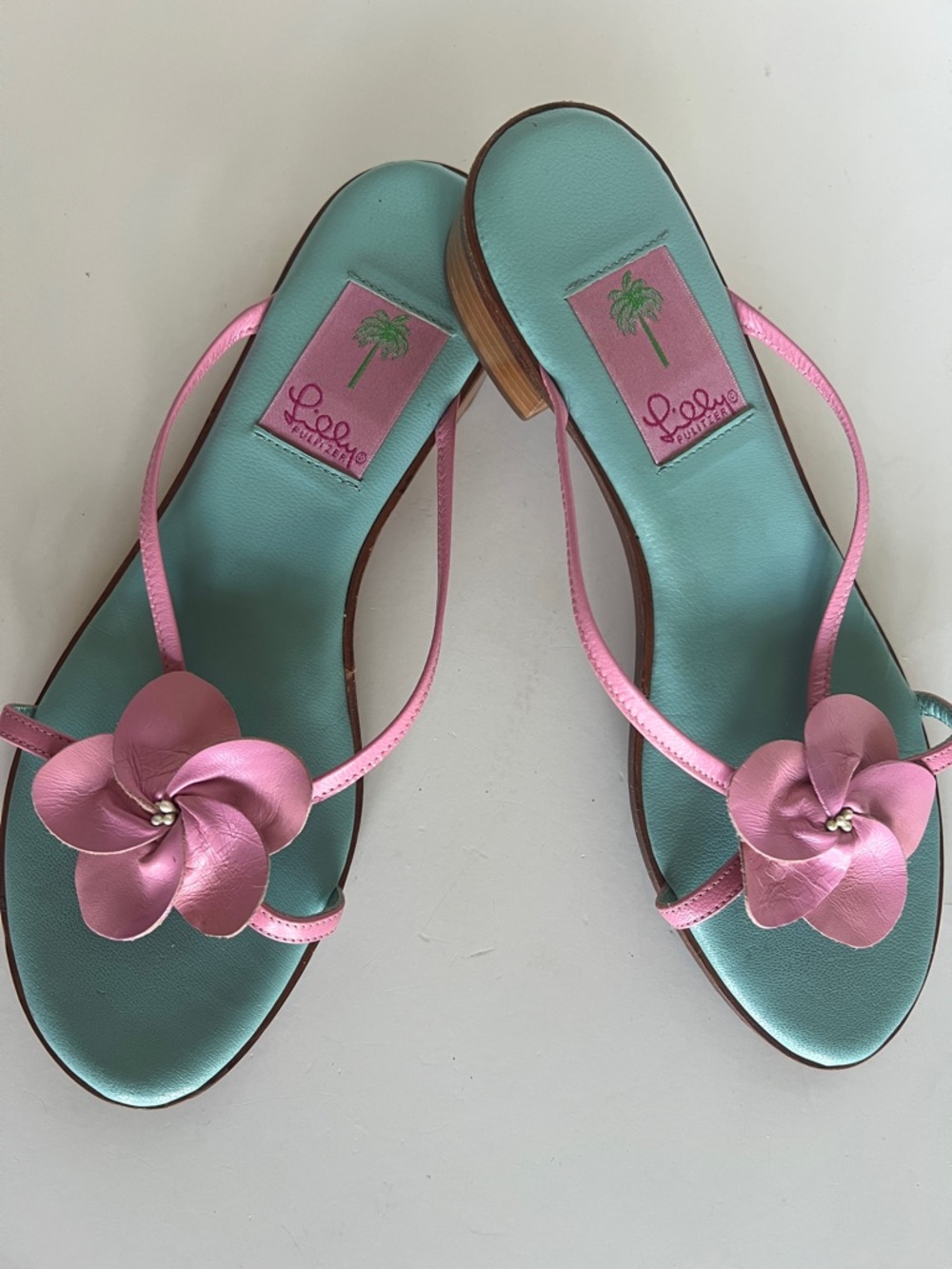 Lilly Pulitzer Leather Flip Flop Thong Sandals with Flower Detail - Size 8
